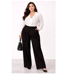 Banana Republic Italian Wool Black Wide Leg High Rise Dress Pants Pleats Size 20